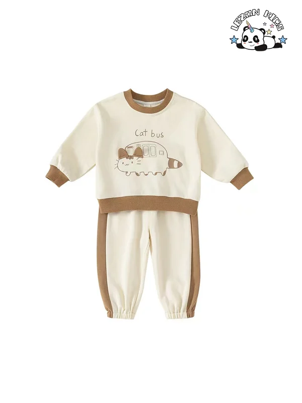 LEZONKIDS - Customizable New Fashion Spring Cute Boutique Little Cat Print Little Girls Clothing Sets for 2 to 14 Years Old